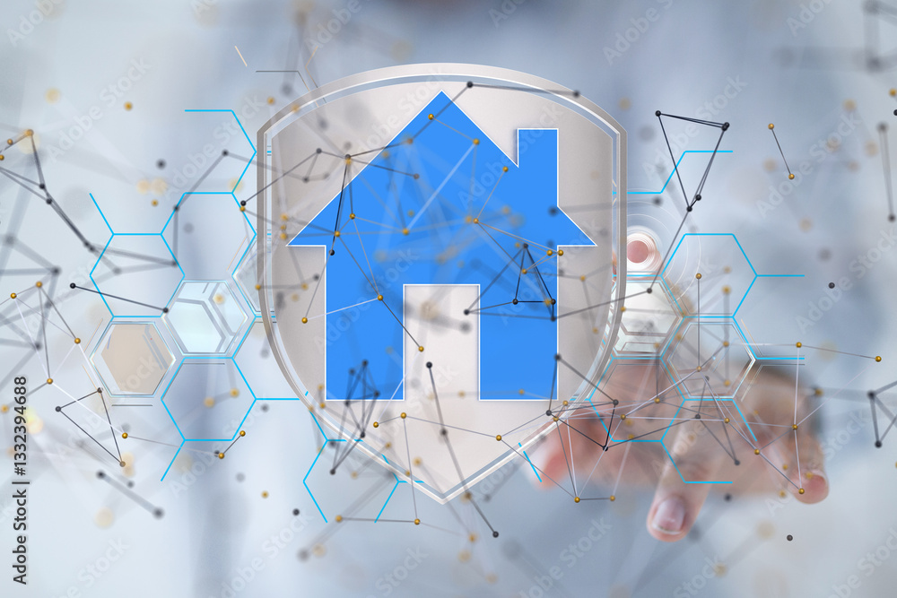 Poster house. data Big data visualization background.Abstract technology - neural network exposure digital