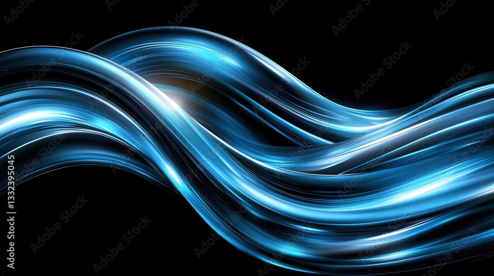 Poster abstract image of ethereal glowing blue waves flowing and undulating with a dynamic mesmerizing ener