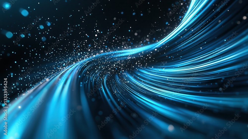 Poster vibrant blue cosmic tunnel with swirling beams of light and glimmering particles creating a mesmeriz