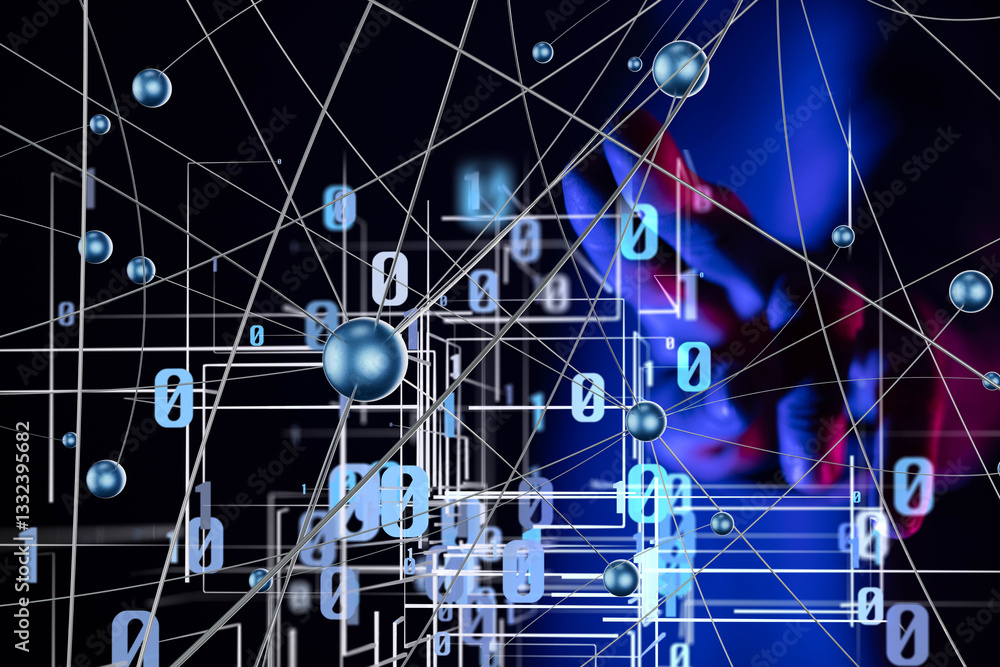Leinwandbilder Global network. Blockchain. 3D illustration. Neural networks and artificial intelligence. Abstract