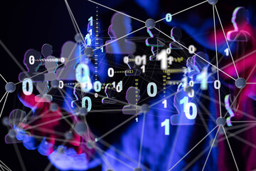 Global network. Blockchain. 3D illustration. Neural networks and artificial intelligence. Abstract ...