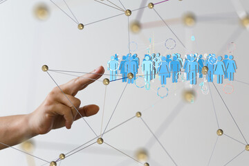 holding 3D rendering group of blue people