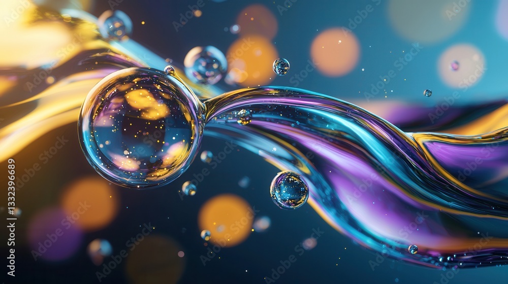Poster captivating abstract image depicting a mesmerizing flow of shimmering translucent liquid in a vibran