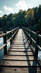 Obraz premium Striped black and white weathered footbridge over water, bridge, footbridge