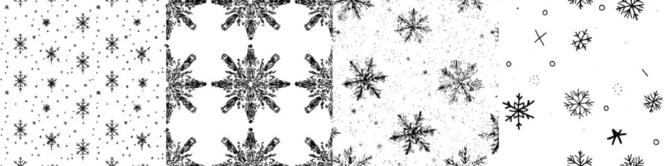 A hand drawn snowflake icon forms a seamless pattern background, symbolizing a modern business concept through illustration, specifically a handdrawn winter and Christmas symbol pattern