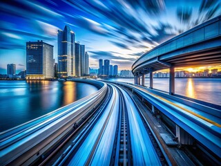 Tokyo Bay Tunnel Train Blur - Futuristic Cityscape Motion Abstract
