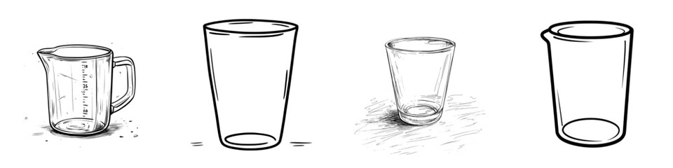 Illustrate a kitchen measuring cup in sketch form, showcasing a modern style