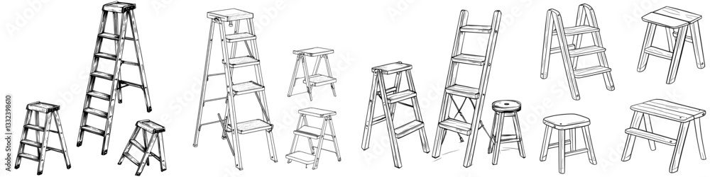 Poster a set of step ladders is presented in a sketch format, comprising a collection of hand-drawn ladders