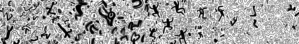 Poster modern black and white pattern featuring scattered geometric line shapes and an abstract background 