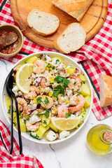 Traditional Italian Potato Salad with Seafood and Lemon Dressing