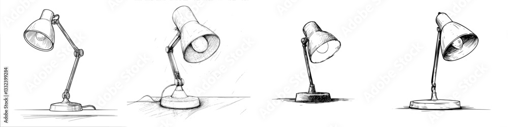 Poster a modern table lamp is depicted in a sketch icon isolated on a background, also described as a hand-