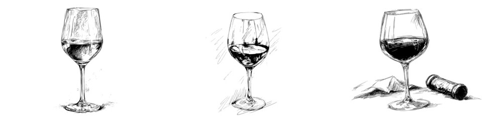 Wine glasses are depicted in a modern illustration style, complete with hand-drawn label design elements
