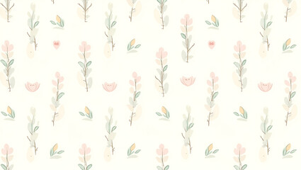 Charming Shabby Chic Seamless Tile Pattern: Distressed Bamboo Leaves with Soft Pastel Accents on White Background for Stylish Spaces - Cute Vector Illustration