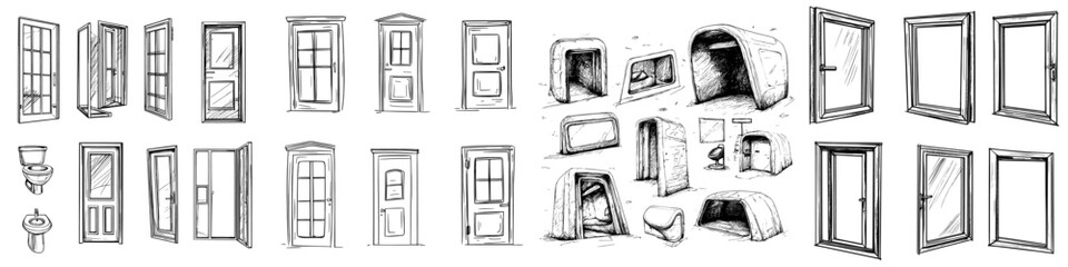 The window is depicted in a hand drawn sketch illustration as a modern window sketch illustration