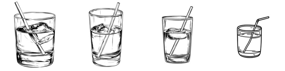 Modern icon of a glass of water presented as a doodle, created through hand-drawn lines in an eps10 illustration