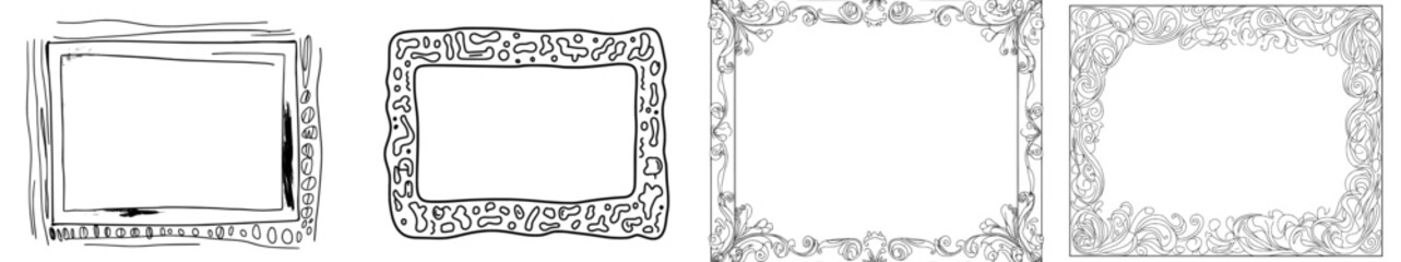 A hand-drawn picture frame ornament with modern doodle illustration and copy space