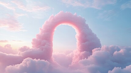 A dreamy pastel cloudscape with an elegant archway opening into an ethereal sky.