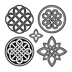 Intricate Celtic Knot Pendant Designs Vector Line Art Set 