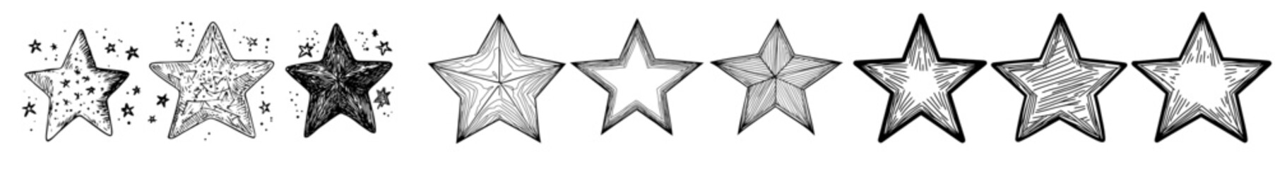 Collection of manually drawn star designs, created in a contemporary sketch style