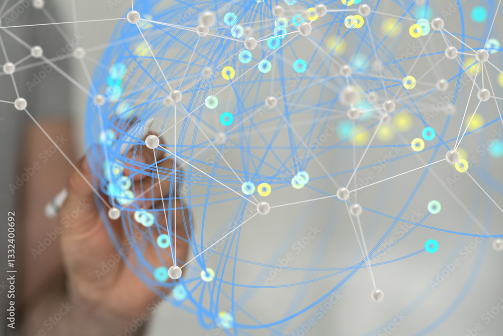 Fototapete Global network. Blockchain. 3D illustration. Neural networks and artificial intelligence. Abstract