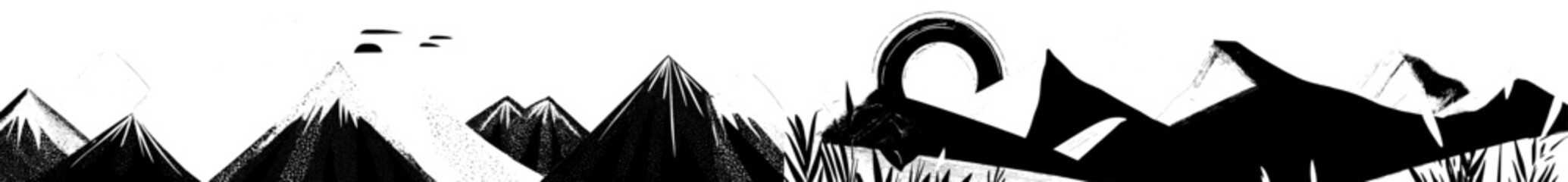 Hand drawn contour illustration featuring a mountain ridge or range