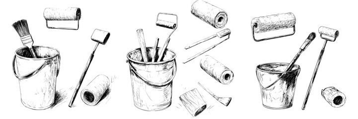 The illustration features an assortment of repair and painting tools, presented in a modern hand-drawn style against a white backdrop © Andrei