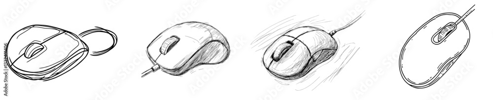 Aufkleber a hand-drawn computer mouse icon, representing a pointing device, is depicted in a sketch