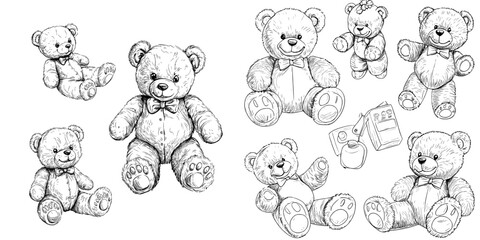 Obraz premium Modern flat design is utilized for both the bear doll icon and the teddy bear icon outline