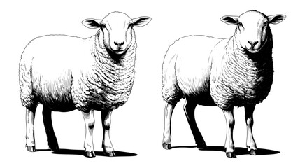 The illustration of a standing sheep in sketch style is hand-drawn, combining the symbolic meanings of wool and lamb to create a unique vintage modern representation of a farm animal