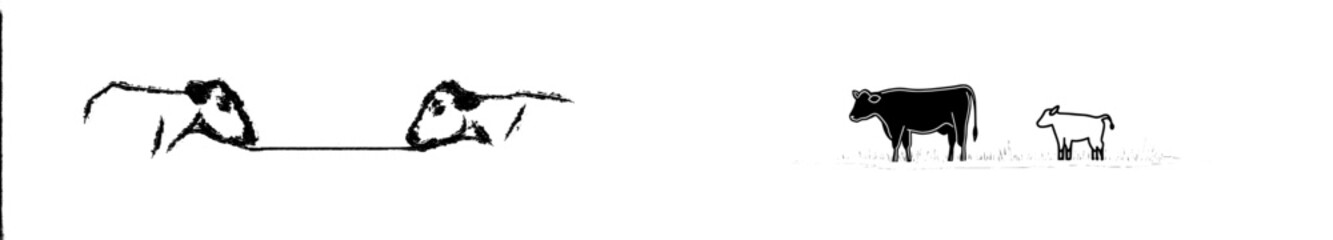Cows grazing on a pasture in a continuous line drawing. Milk calf symbol and beef farm concept in a simple linear style. Editable stroke. Modern doodle illustration