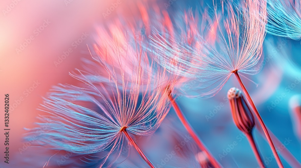 Aufkleber close up of a soft fluffy dandelion with its ethereal seeds gently drifting in the air creating a ca