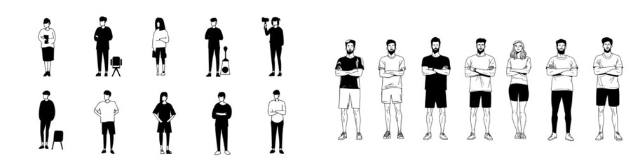 3. Modern-looking figures in silhouette with shadows on a simple white backdrop