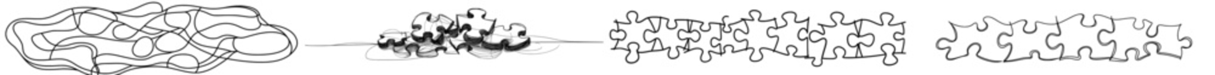 The modern puzzle icon features a continuous line drawing, along with the conundrum icon set against a modern background, and a teamwork icon, all outlined in a continuous line that forms a missing