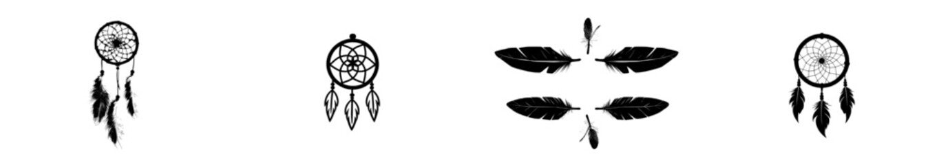 Set of dream catcher designs featuring a tribal Indian symbol and an ethnic modern illustration