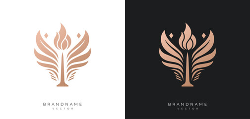 Torch vector design silhouette, luxury trophy cup illustration with flame designs, elegant shapes, olympic torch variations, stylized wings symbols