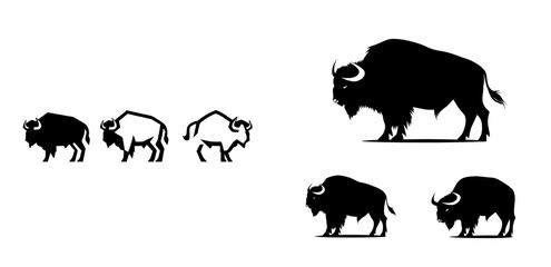 Three contemporary bison silhouettes against a white backdrop