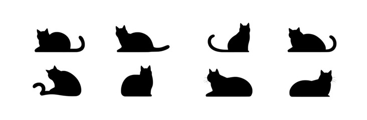 Cat silhouettes set, showcasing a large pack of modern silhouette designs, against an isolated white background