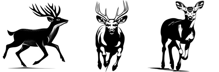 The image of a mythical hare with deer antlers is shown in a vintage engraving illustration, hand drawn in outline form, potentially used as a logo, emblem, or icon, with the subject matter isolated