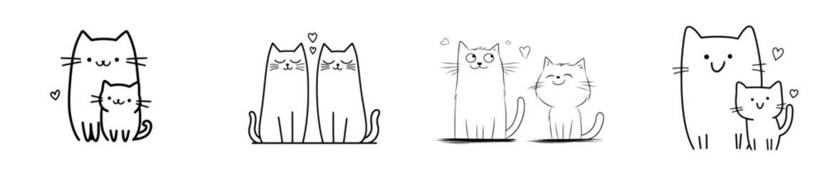 Here are five rephrased versions of the description:1. A coloring page featuring a mother cat and her baby cat snuggling together