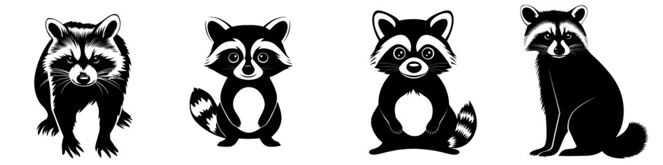 Modern monochrome illustration of a cute hand drawing raccoon sketch