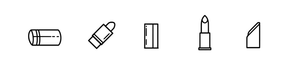 Icon set of a modern lipstick for women's makeup, presented in black with a filled and outlined design