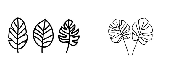 A modern illustration featuring a set of four outlined leaves doodled and shown as black silhouettes, set against a white background