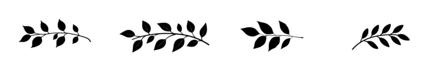 An elegant modern silhouette of a leafy branch adorned with multiple leaves, ideal for nature-themed designs, botanical illustrations, and artistic projects