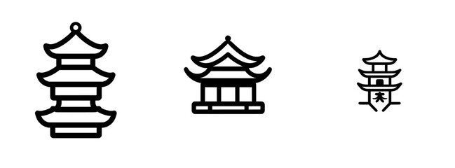 A traditional three-tiered pagoda with a curved roof symbolizing Japanese culture