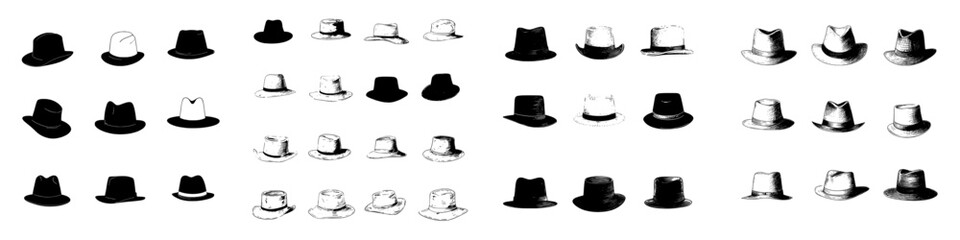A simple hat set with a black modern illustration on a transparent background