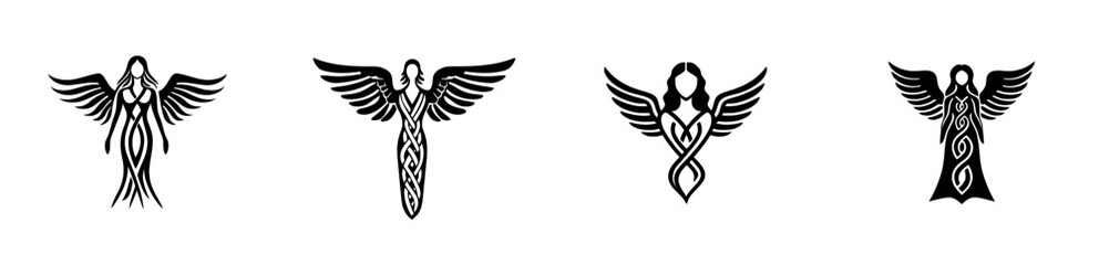 female angel in silhouette with Celtic knot pattern illustration