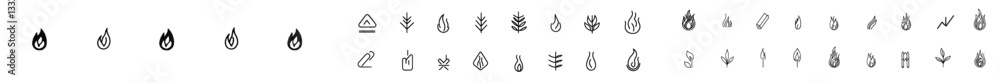 Poster collection of modern flame fire icons designed for web application user interface