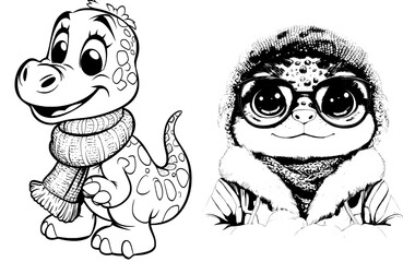 Christmas coloring pages for kids featuring cute dinosaurs, ready to print on standard 8.5x11 inch paper, 300 DPI resolution