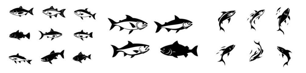 Modern trout illustrations crafted by hand - black and white trout featured alone against a white backdrop