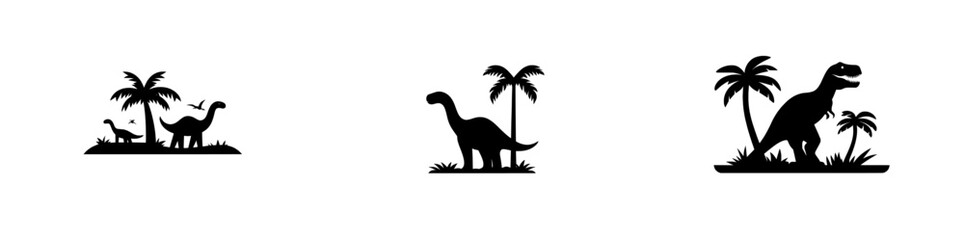 1. Modern flat graphic design background with outlines of a black and white silhouette dinosaur and tree